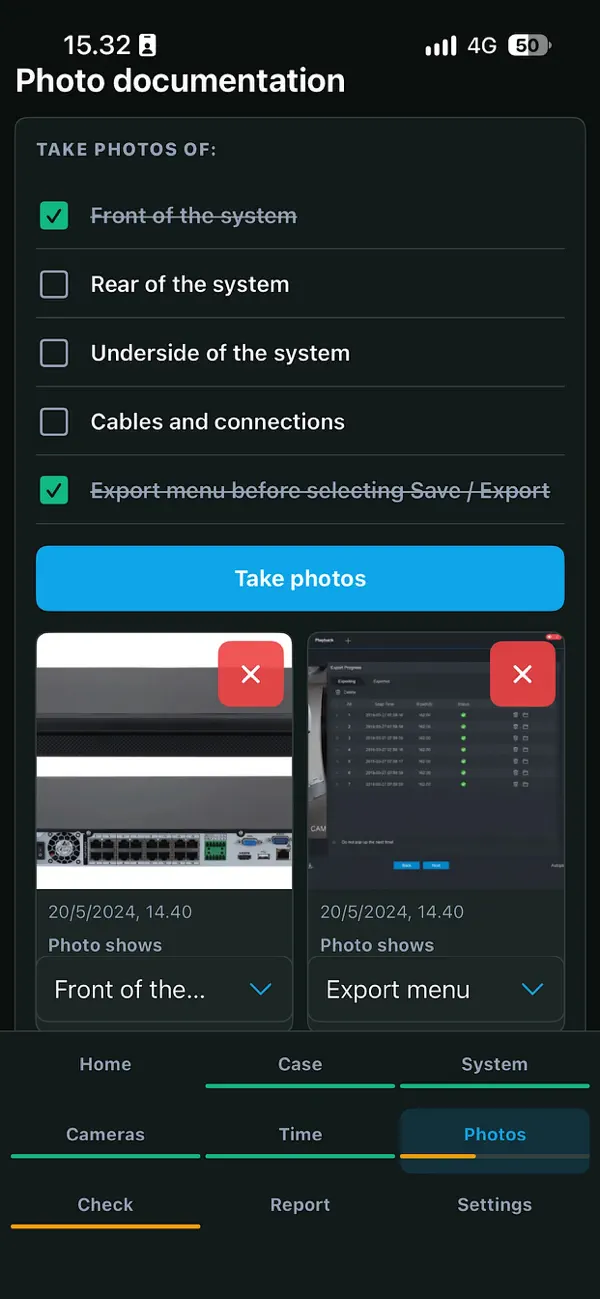CCTV Collector – Photo documentation in dark mode